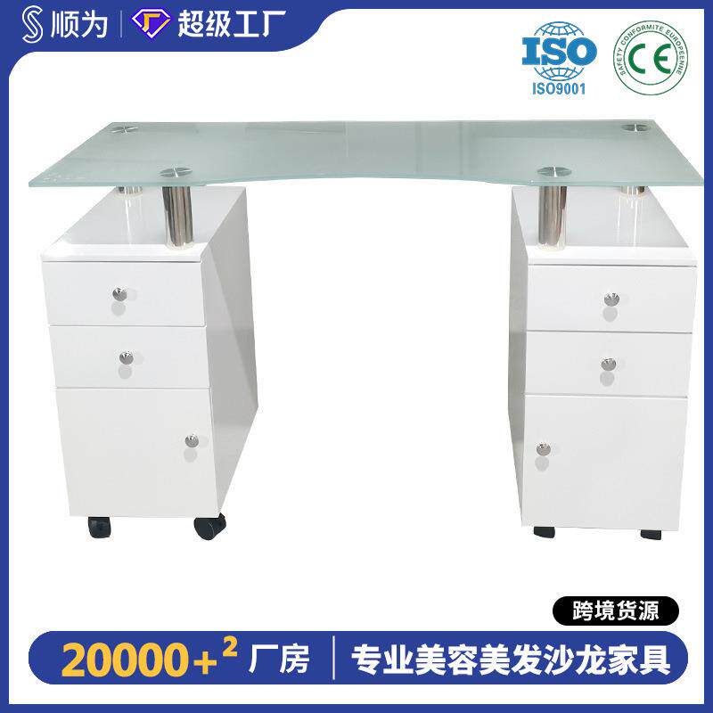 网红轻奢美甲桌椅套装单人小型简约现代双人桌玻璃美甲店专用桌
