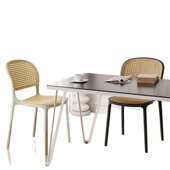 塑料椅子藤编北欧家用叠放餐椅户外休闲网红靠背椅扶手桌椅镂空椅