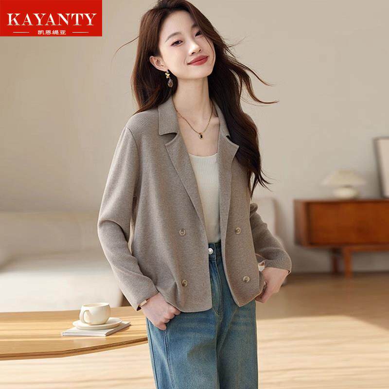 KAYANTY2025春秋新休闲小西装外套女韩版西服小个子针织开衫外搭
