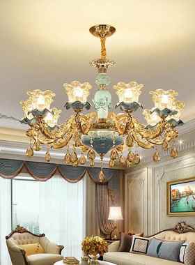 餐欧式吊灯客厅灯现代简约厅灯灯法58564式陶蓝色瓷吊网红卧室水