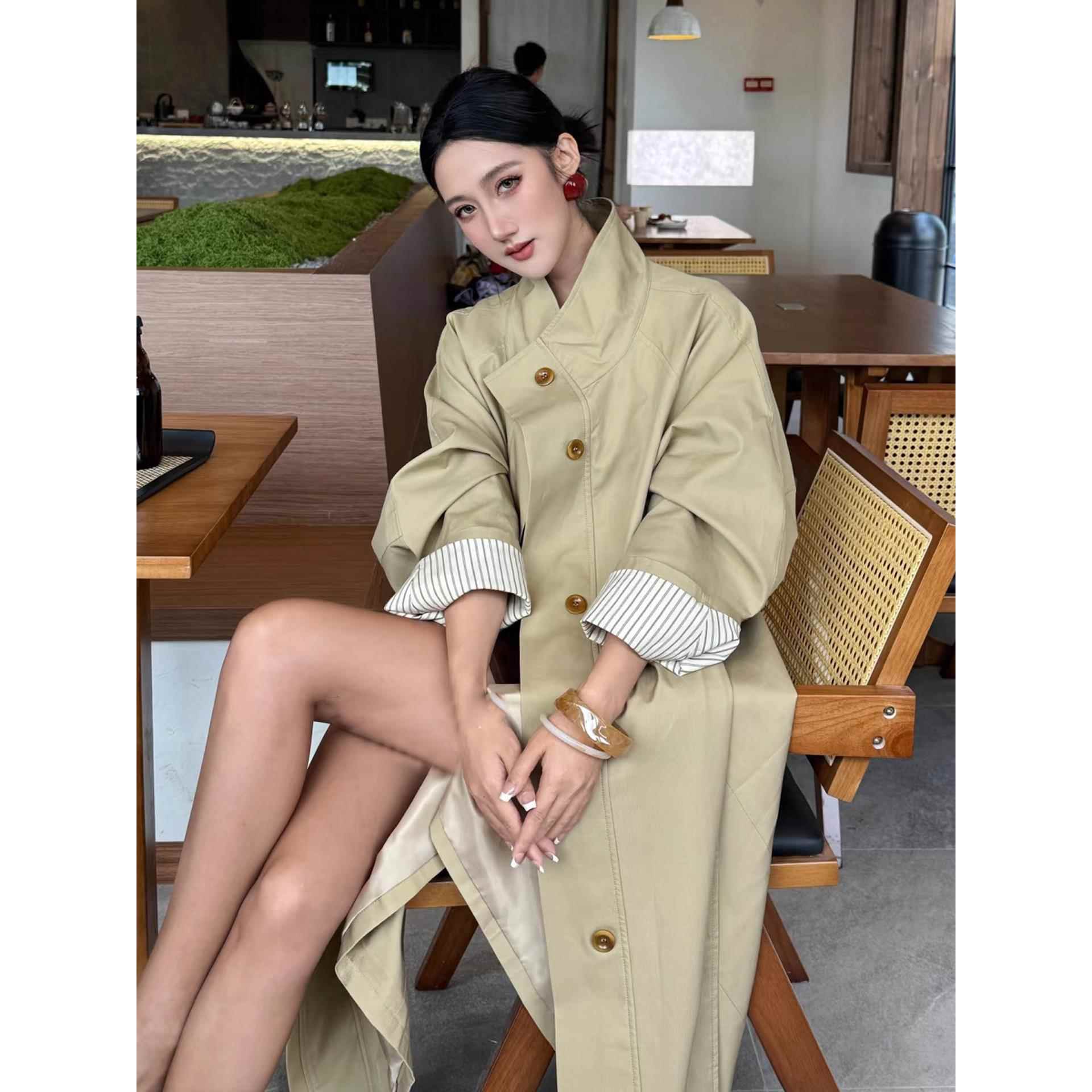 2025秋季新款巨好看的风衣外套女英伦风宽松显瘦中长款大衣卡其色