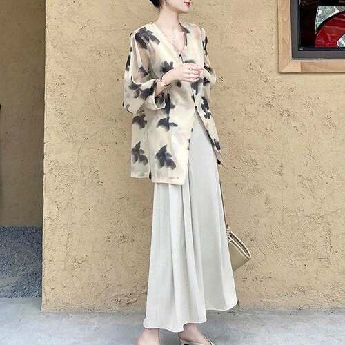 新中式国风清冷感绝美水墨印花上衣半身裙两件套装女春秋季高级感