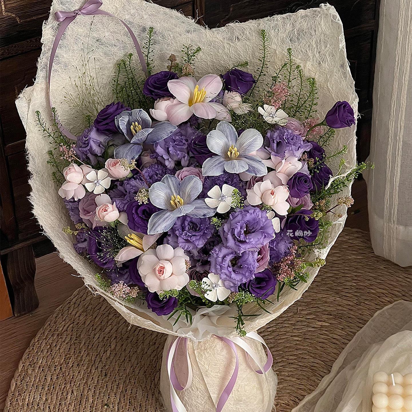 高级小众紫色系花束成品混搭玫瑰仿真花浪漫520礼物送对象生日