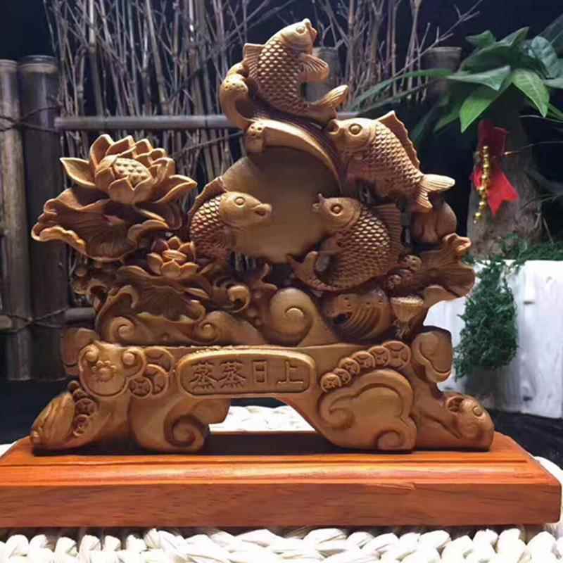 柏木双面立体雕刻摆件 摇钱树 合作共赢 花好月圆 金玉满堂摆件