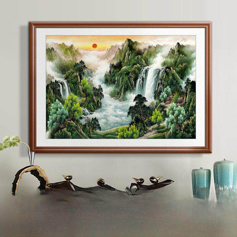绿水青山风景挂画山水画客厅东墙装饰画办公室书房壁画有框餐厅画