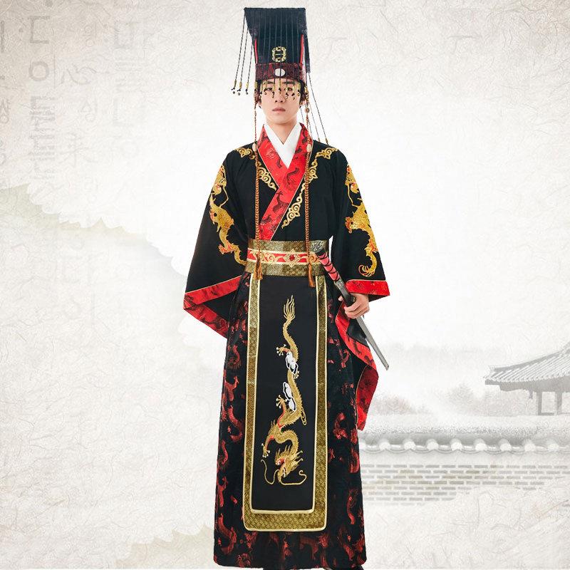 古装男古代帝王服皇帝皇上黑色龙袍秦始皇戏服演出服装祭祀主持服