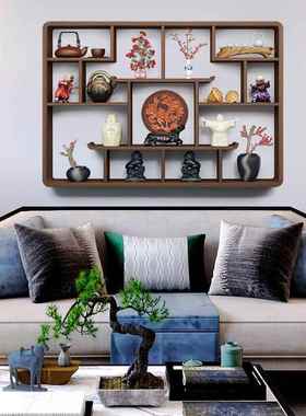 木中式墙上置物架博古摆件多MY020210宝阁实子格子架茶具架新架架