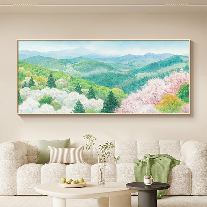 野地美树子日式原木风客厅装饰画小众艺术唯美风景沙发背景墙挂画