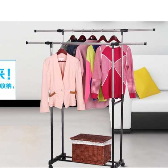 厂家直发单卖立式双杆不锈钢伸缩升降晾衣架落地收纳晒衣架批发