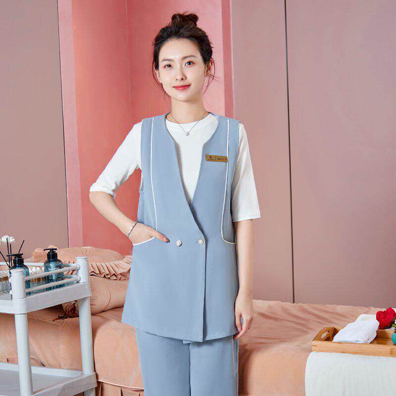 美业店长工作服高端美师服装套装 聚酯纤维通勤风V领马甲