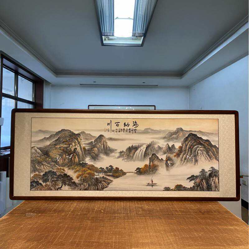 海纳百川纯手绘山水画靠山图客厅装饰风景画公司办公室挂画水墨画