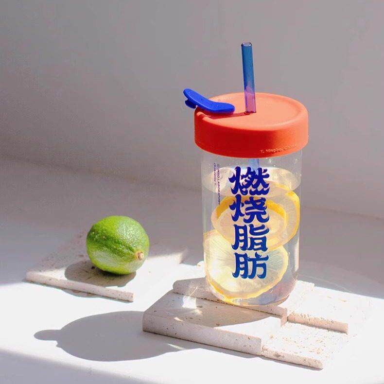 Chakolab和序燃烧脂肪玻璃杯办公室大容量咖啡奶茶水杯粗吸管外带