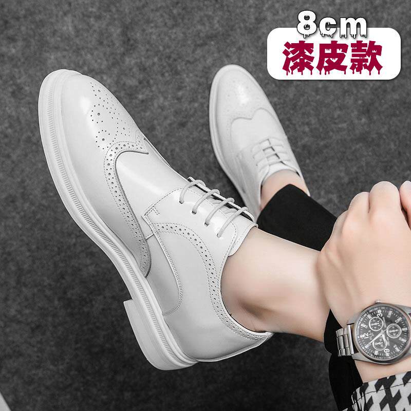 正品皮鞋男内增高0cm8高cm6m布洛克英伦1风c西装透气男士增结婚新