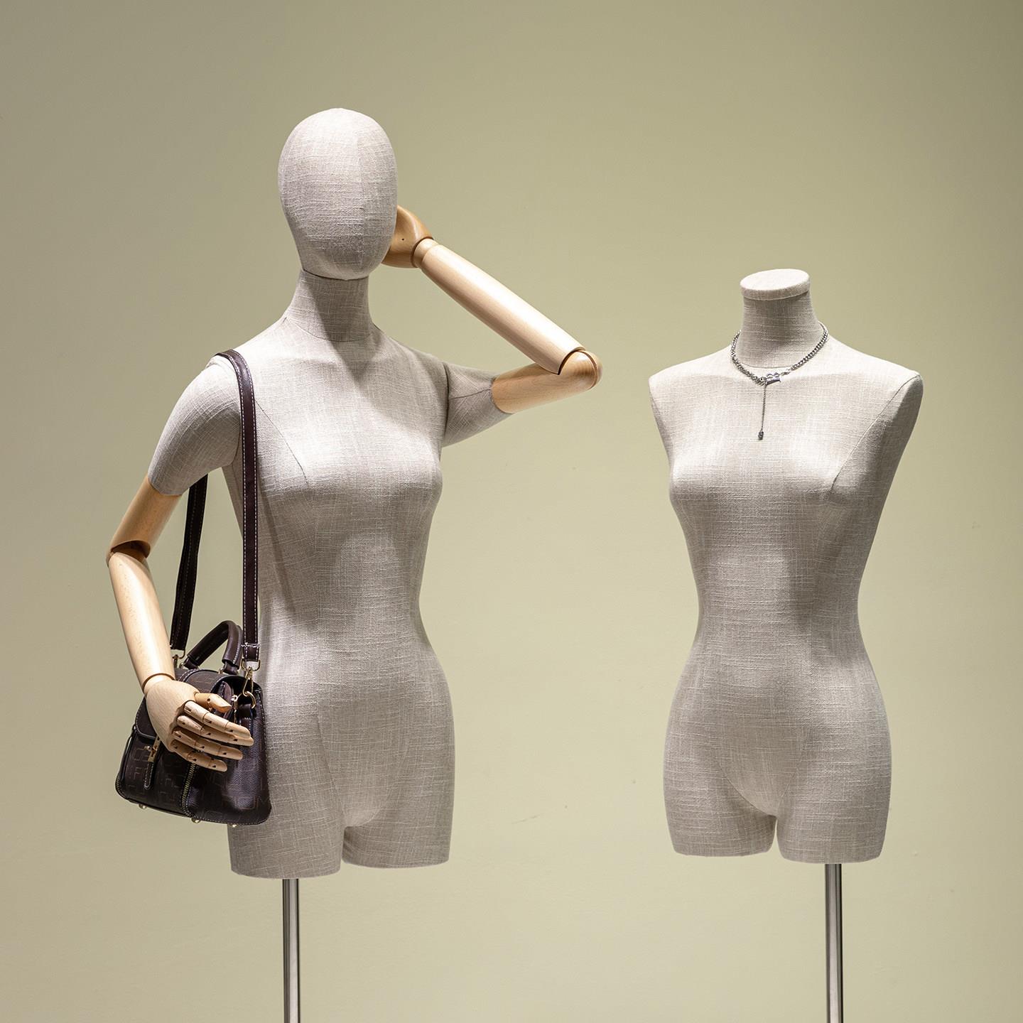 服装店竹节麻女模特道具半全身人台女装店婚纱假人橱窗展示架人偶