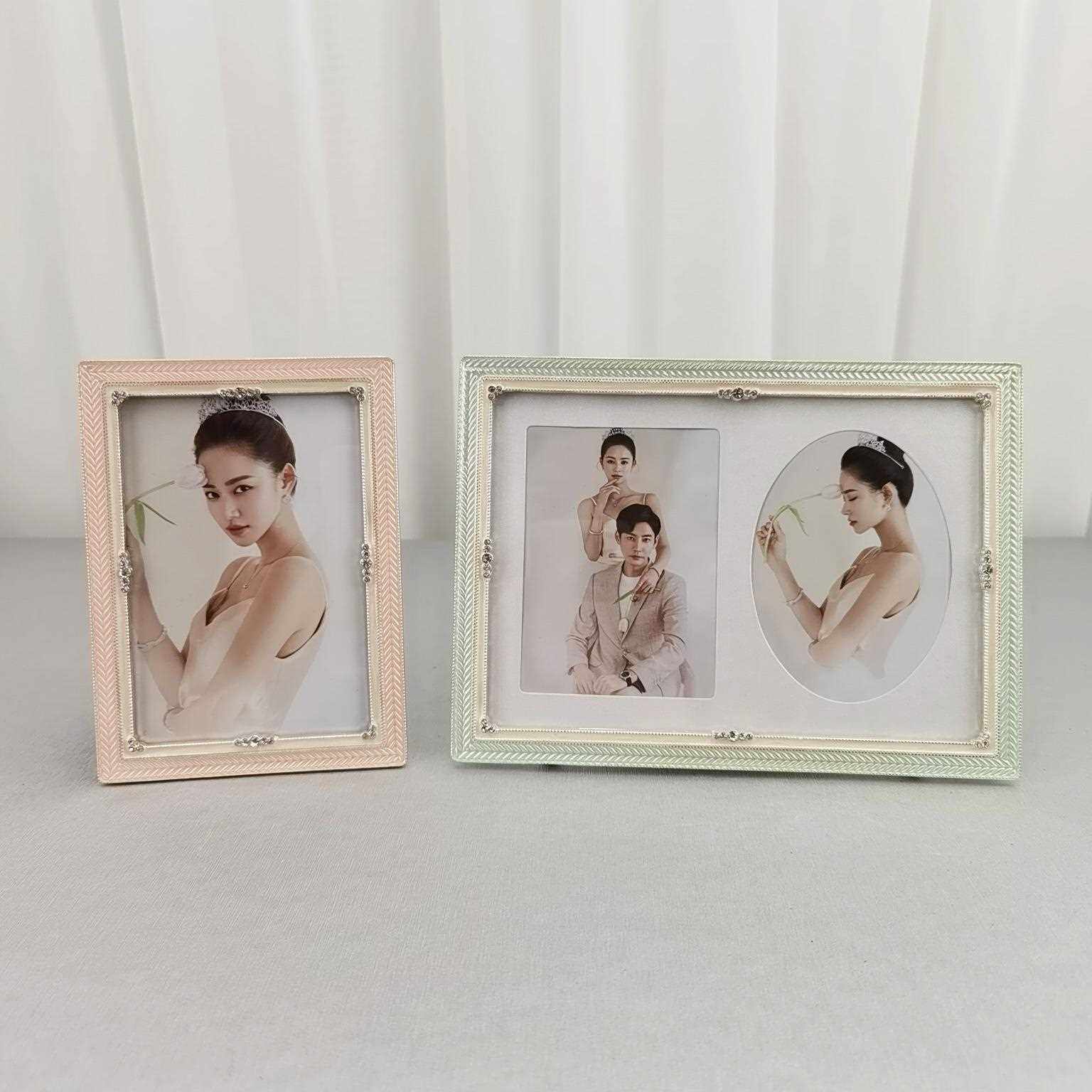 新款直销手工电镀滴胶金属现代简约白色单品框照片婚纱写真后期摆