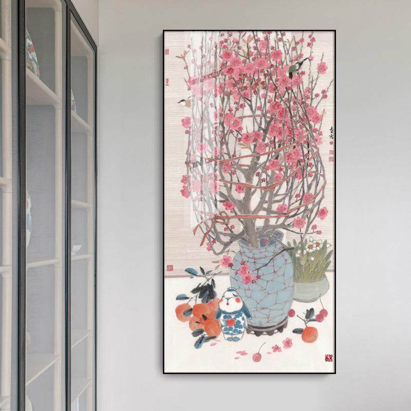 国画新中式花鸟客厅装饰画酒店挂画牡丹书房玄关壁画茶室山水画