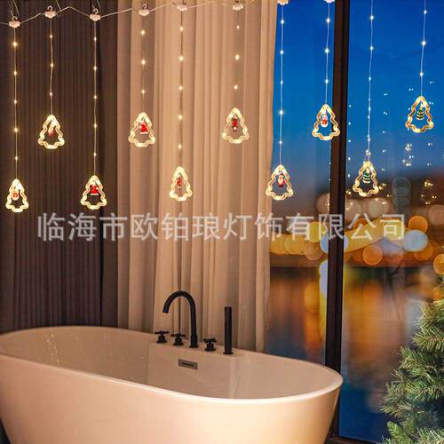跨境圣诞新款装饰LED灯串星星灯房间窗帘灯氛围彩灯闪灯圣诞树冰