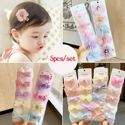 3/5PCS Girls Cute Colorful Chiffon Bow Hairpins Kids Sweet H