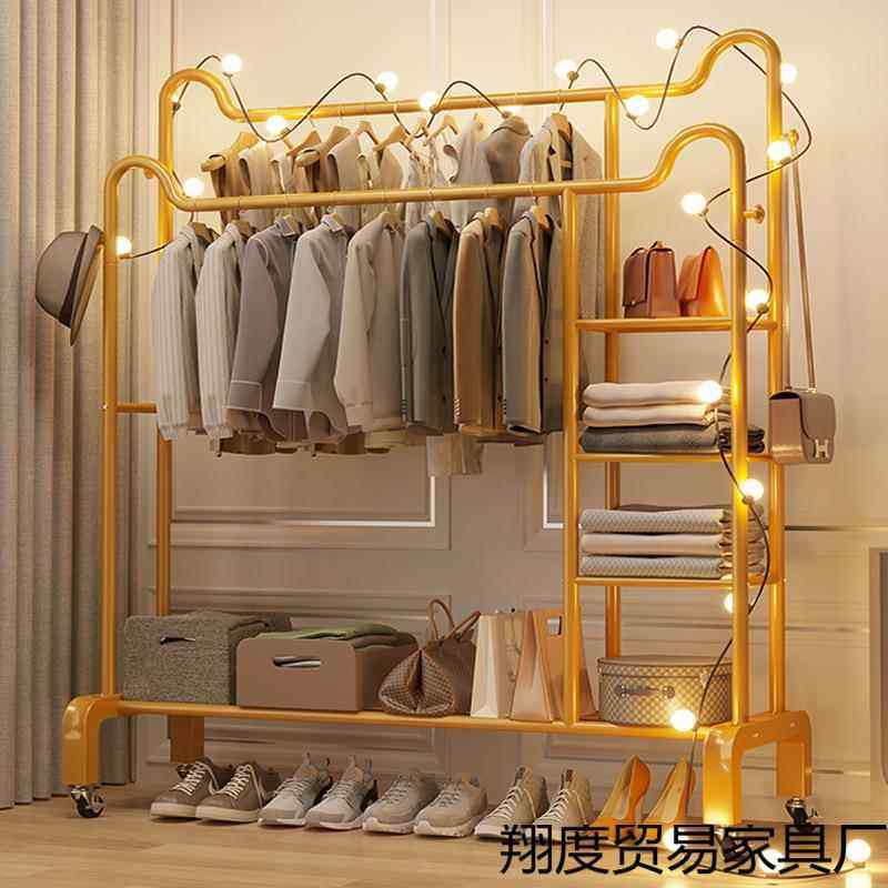 简易衣帽架衣架落地立式家用卧室双杆凉衣杆多层收纳挂晒衣服架子