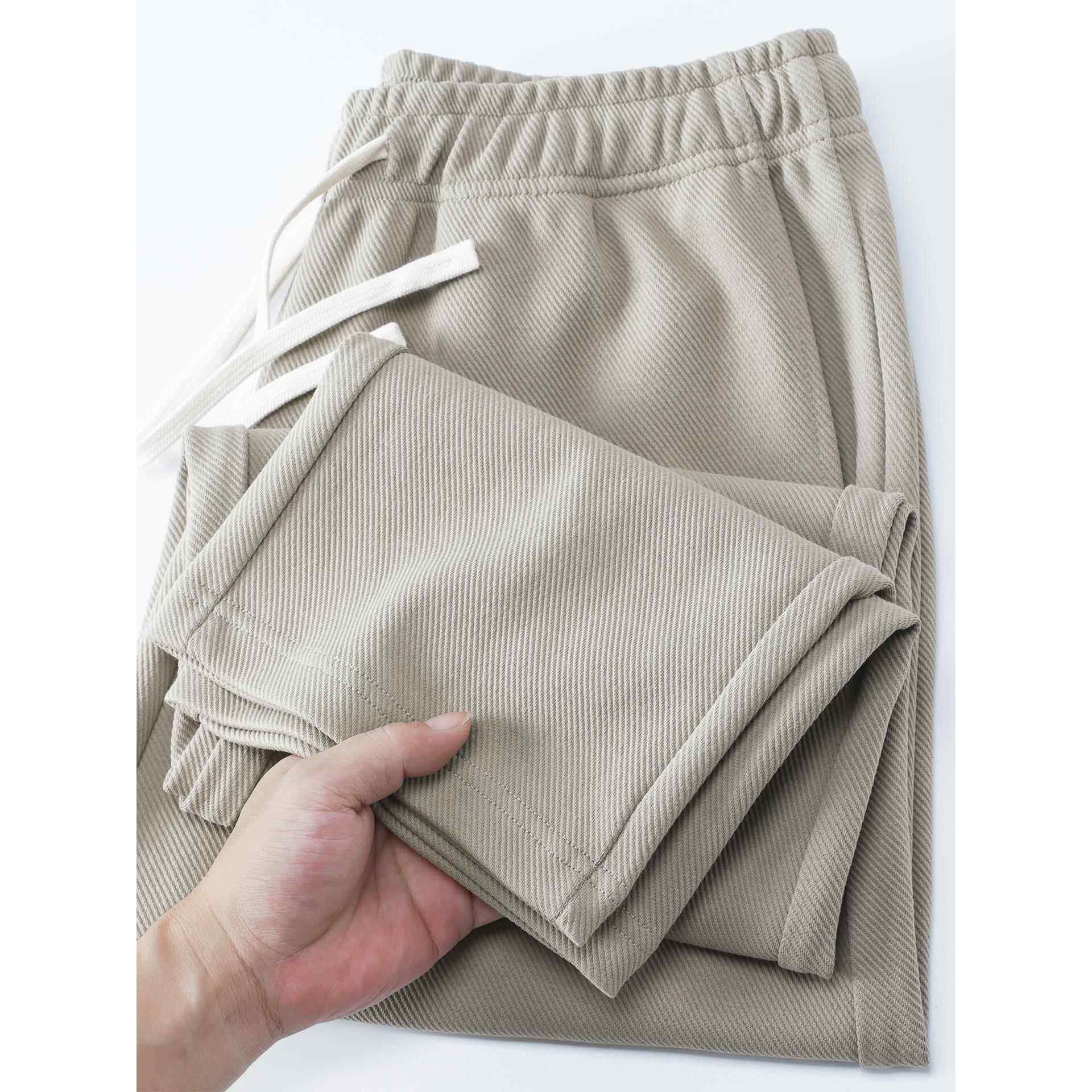 420g重磅针织斜纹直筒裤男2025春秋新款宽松休闲裤纯色松紧腰卫裤