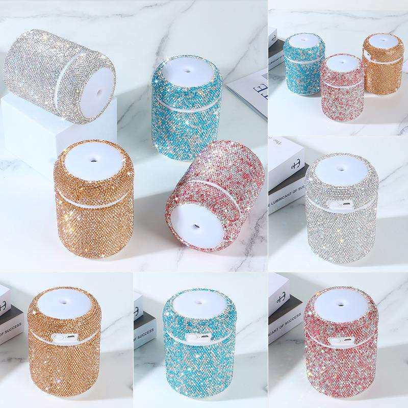 炫彩杯空气加湿器桌面家用车载空气净化器USB七彩镶钻加湿器