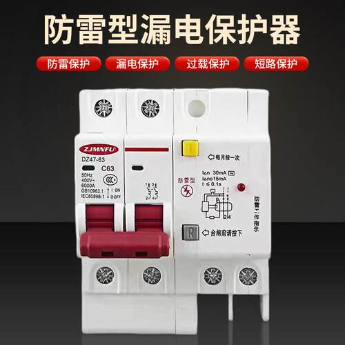 防雷漏电保护器大孔接线DZ47LE-63A2P漏保断路器220v家用顺丰包邮