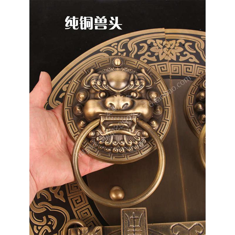新中式仿古大门铜拉手古典大门门锁门环纯铜复古别墅庭院门把手