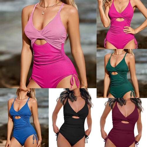 Ribbed One Piece Swimsuit Women Tie Side High Cut Bathing