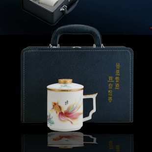 大师羊脂玉瓷茶杯茶水分离办公杯家用过滤马克高级泡茶杯冰种水杯