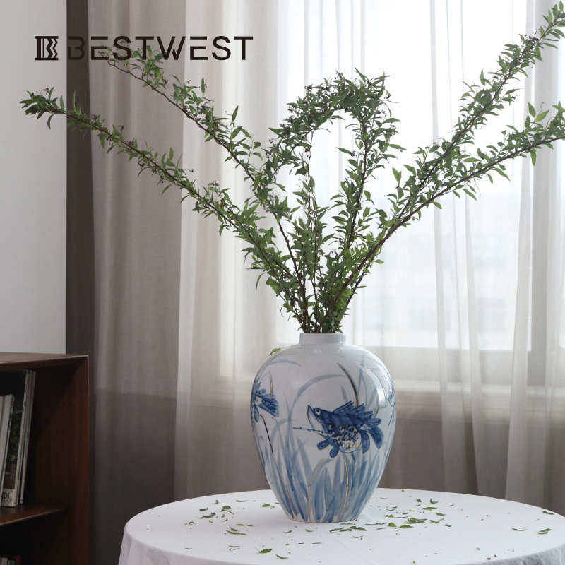 轻奢高级感青花瓷花瓶摆件景德镇陶瓷花器新中式客厅餐桌水培器皿