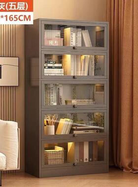 白色书架置物架落地书柜家用现代简约带门防尘落地多层靠墙收纳架