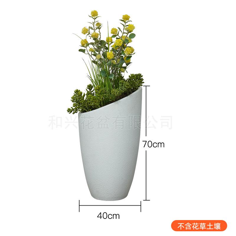 绿玻璃钢大号花盆斜盆栽简约厂家水泥口定制户外花瓶植室内落地