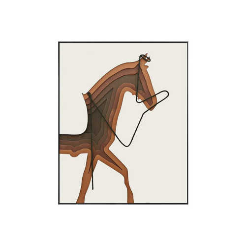 现代简约客餐厅装饰画轻奢实物入户玄关肌理挂画立体走廊马到成功