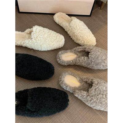 潮牌加绒毛毛鞋外穿秋冬季新款韩版超chic羊羔毛百搭厚实半拖鞋女