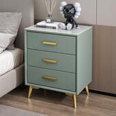 现代简约果绿床头柜三层50cm卧室储物柜三抽屉轻奢实木岩板床边柜