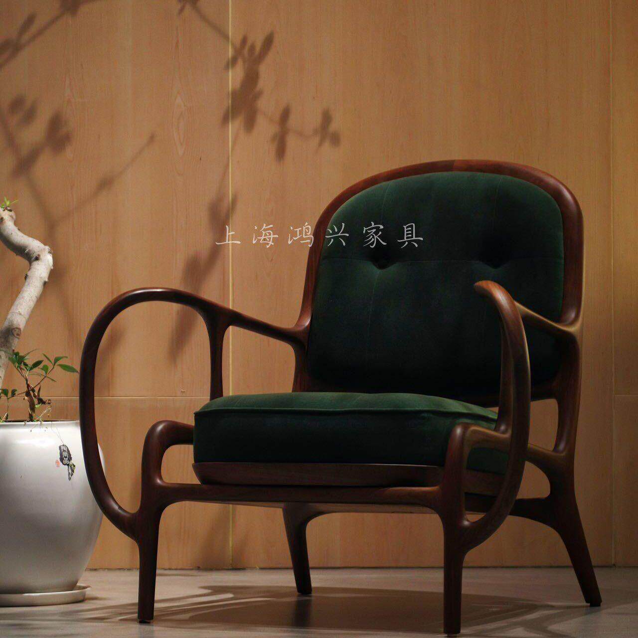 传世家俱北美黑胡桃木实木沙发椅躺椅北欧意式简约现代餐椅休闲