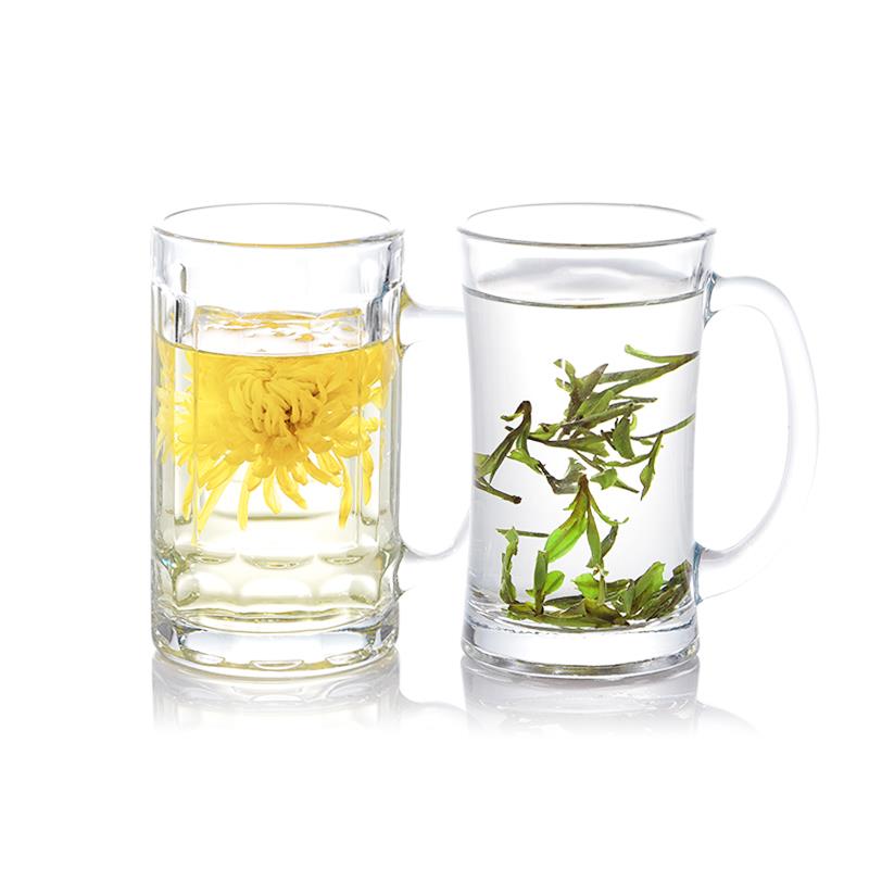 钢化玻璃杯茶杯带把手家用防摔啤酒杯子耐高温扎啤喝水男泡茶水杯