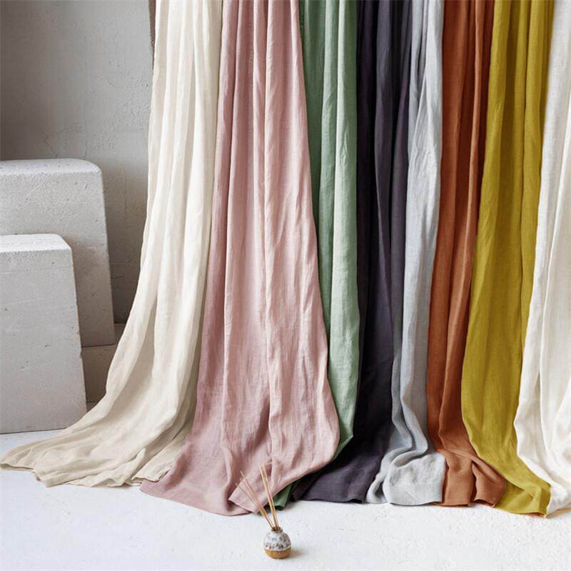 纯亚麻布艺现代简约风客厅卧室窗帘飘窗民宿书房遮光布帘定制门帘