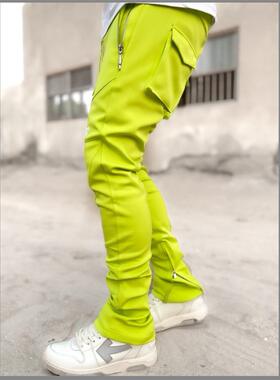 Solid casual sports slim cargo pants纯色休闲运动修身工装裤男