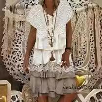 Lace floral cake skirt short sleeved dress