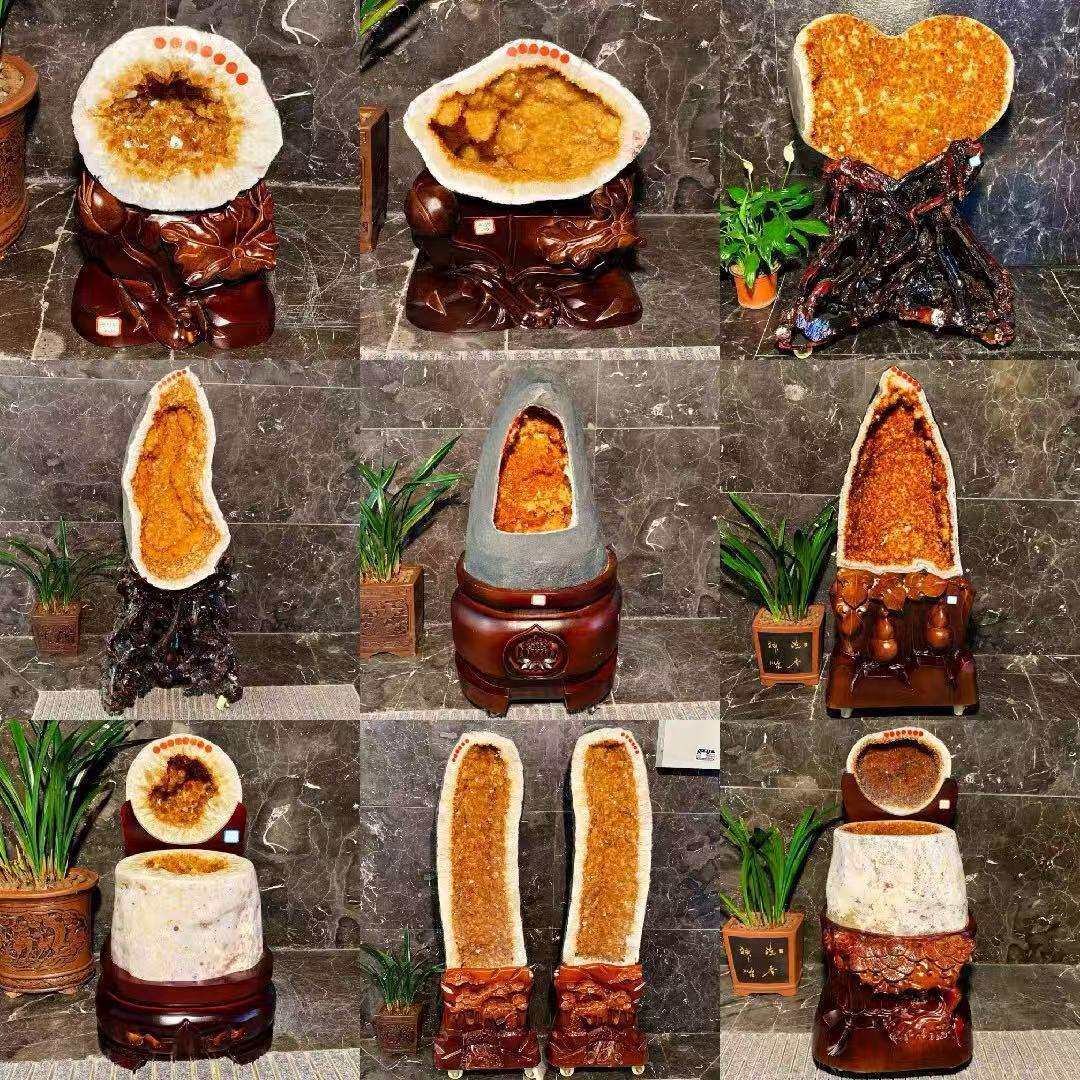 天然黄晶洞摆件水晶洞巴西乌拉圭紫晶洞水晶原石消磁容器家居装饰