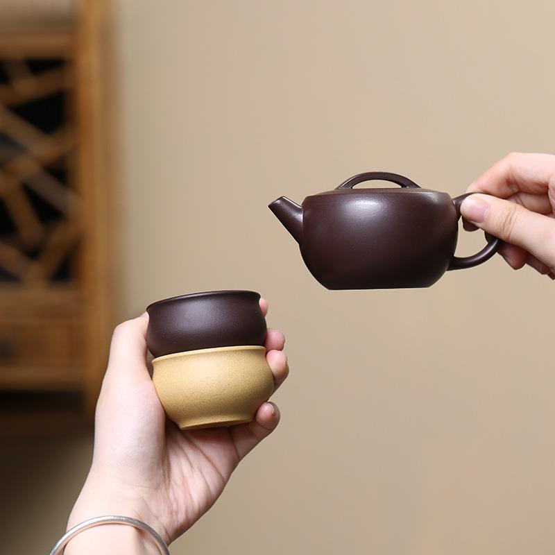 宜兴原矿紫砂茶壶一壶两杯紫泥汉瓦壶茶道用品厂家直销特惠