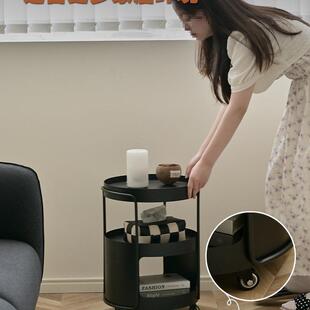 奶油风移动边几圆桌客可厅迷24TF005B你床茶小几头桌子沙发边旁置