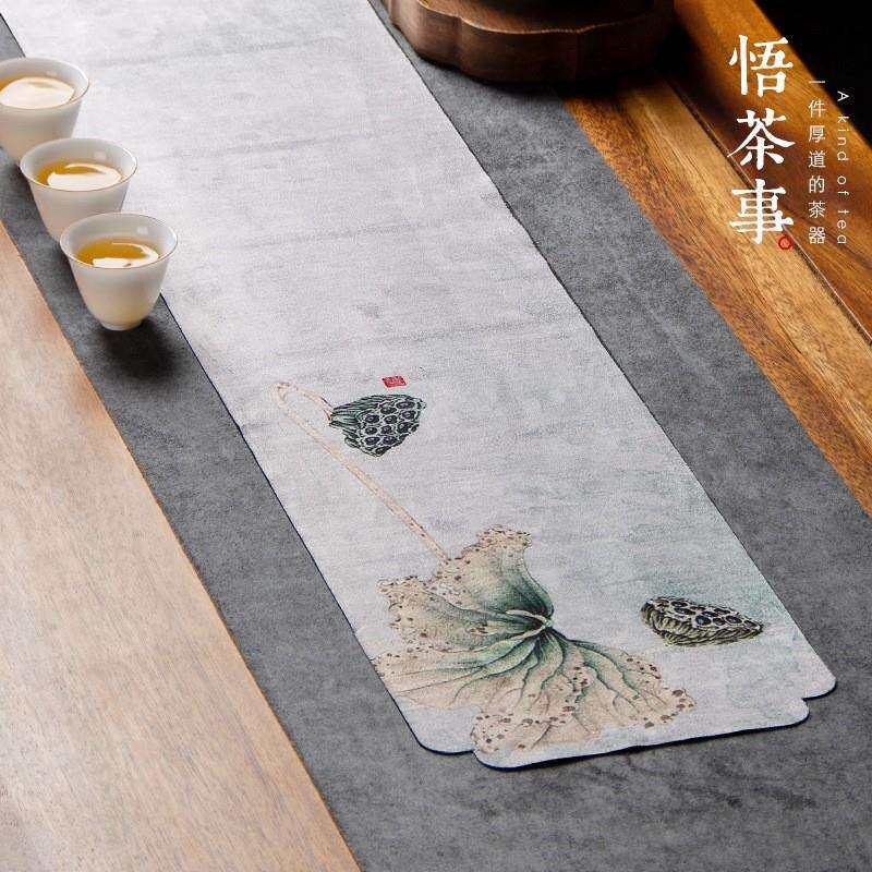 鹿皮绒养壶茶桌茶席棉麻布艺桌旗中式泡茶巾茶桌垫中国风茶席