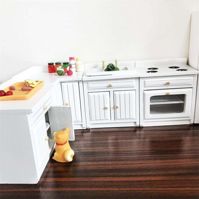 1：12迷你厨房娃娃屋摆件转角厨柜DOLLHOUSE仿真厨具模型