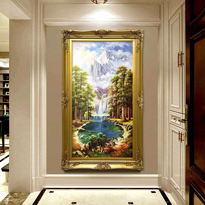 欧式风景油画宝玄装饰画竖版美式客厅关过道山画挂水画聚盆肌FM66