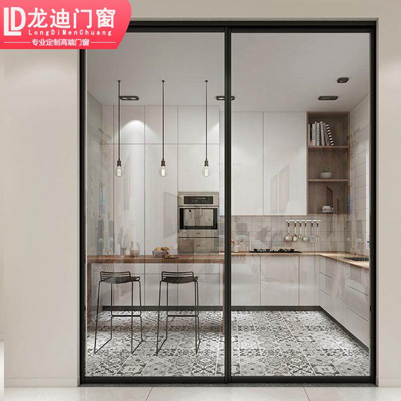 三联动玻璃推拉门地滑轮隔断吊轨折叠门移门铝合金门隔音平移门
