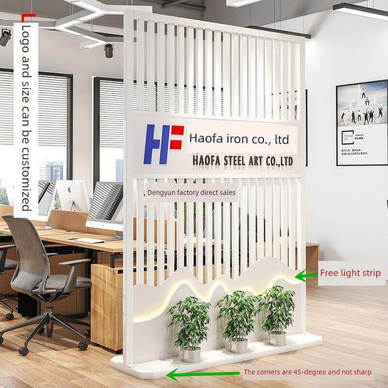 公司企业简易铁屏隔断办公室前台可移动式落地背景图像墙玻璃