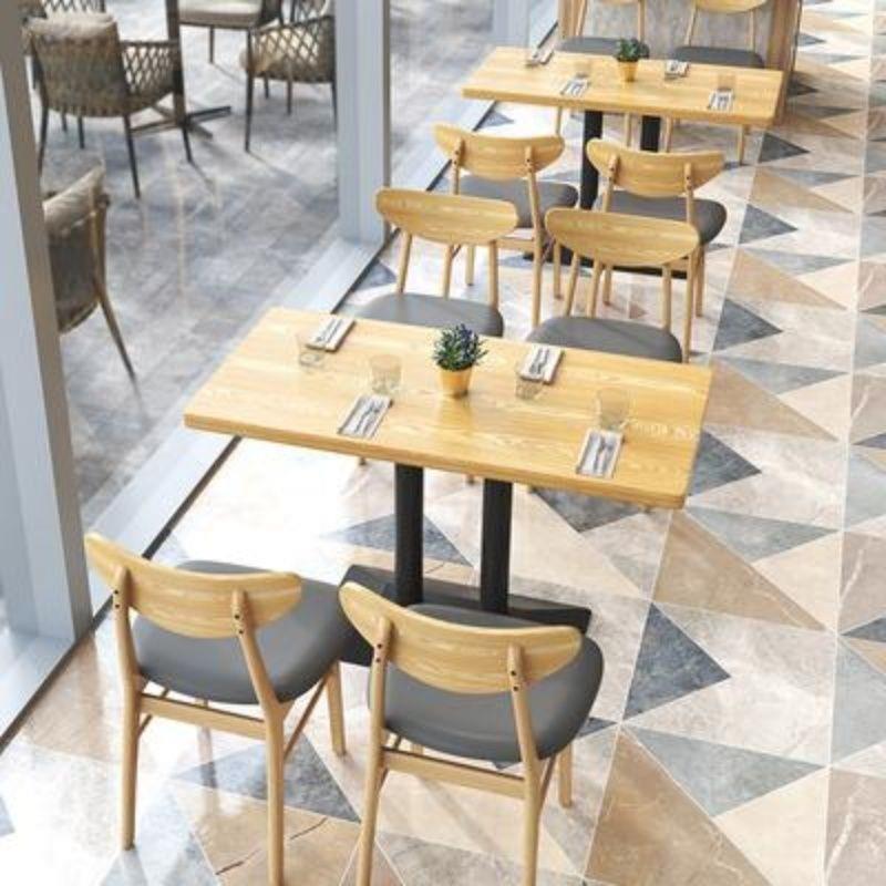 简约实木奶茶店甜品店桌椅组合椅子小吃店餐饮店桌子薯片椅茶餐厅