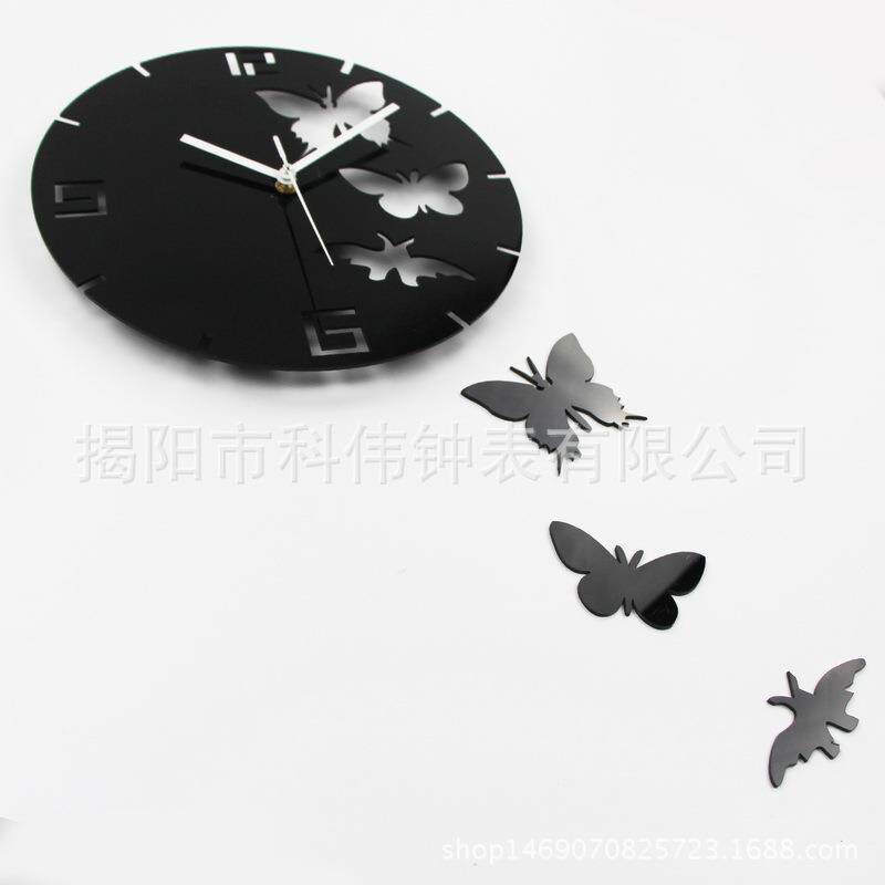 欧式西班牙简约亚克力创意蝴蝶挂钟静音时钟客厅钟表壁钟挂表墙钟